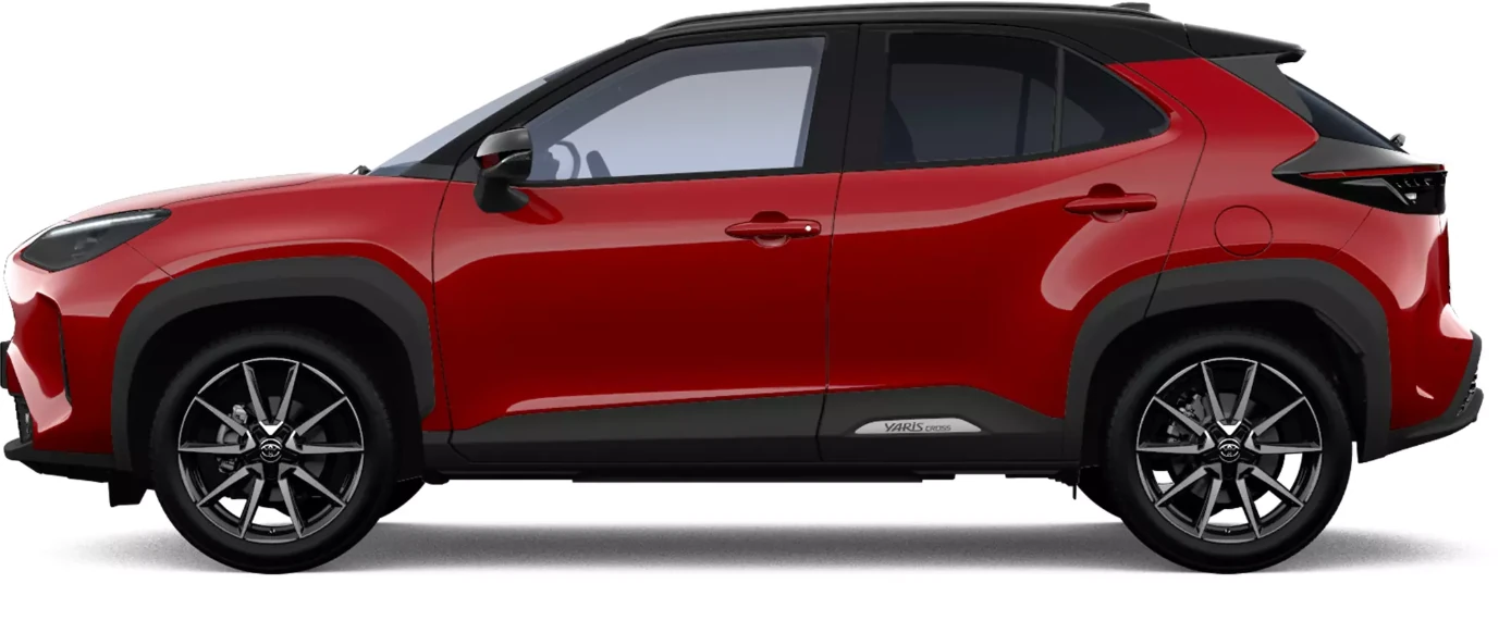 Toyota Yaris Cross 130h 1.5 Gr Sport, lado izquierdo, Color Rojo Bi-tono Emoción