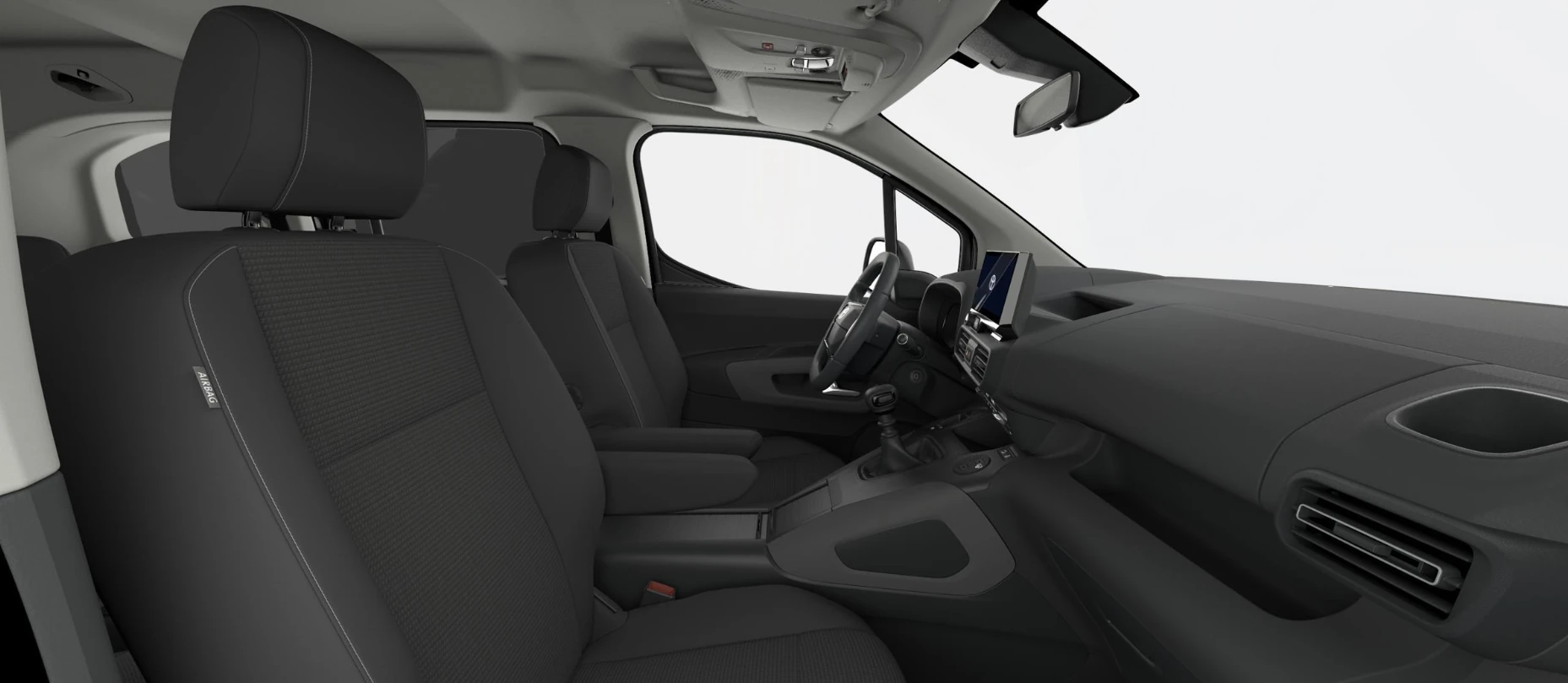 Proace City Verso Family Activate 1.5D 97kw 6MT, interior asientos delanteros, Color Negro Misty